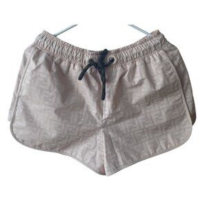 Fendi Womens Beige FF Logo Silk Drawstring Shorts Size S